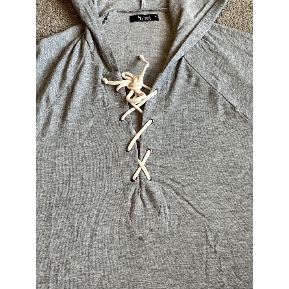 Michael Lauren Women Medium Carson L/S Lace Up Front Hoodie Gray New - Picture 4 of 9